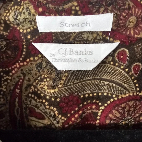 Suade Christopher & Banks Burgundy and Gold Paisley Shirt/Shacket Size XL,  1X - Picture 2 of 7